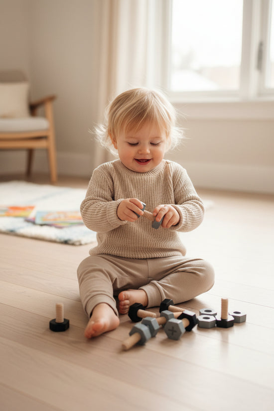 MAMAMEMO Schroeven, Moeren en Bouten 21-delig van FSC Hout – Speelgoed Gereedschap by Mamamemo