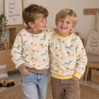 Kindersweater Teckelprint Crème — Schattige Hondenprint, Ronde Hals (maat 86–134)
