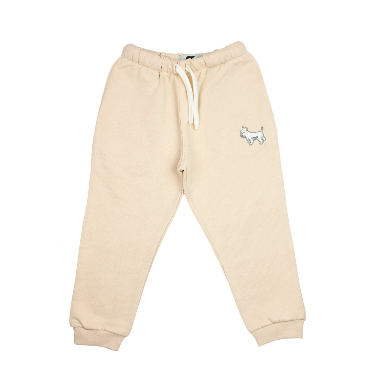 Kinder Trainingspak Beige | Geborduurde Witte Terriër | Maat 98–110