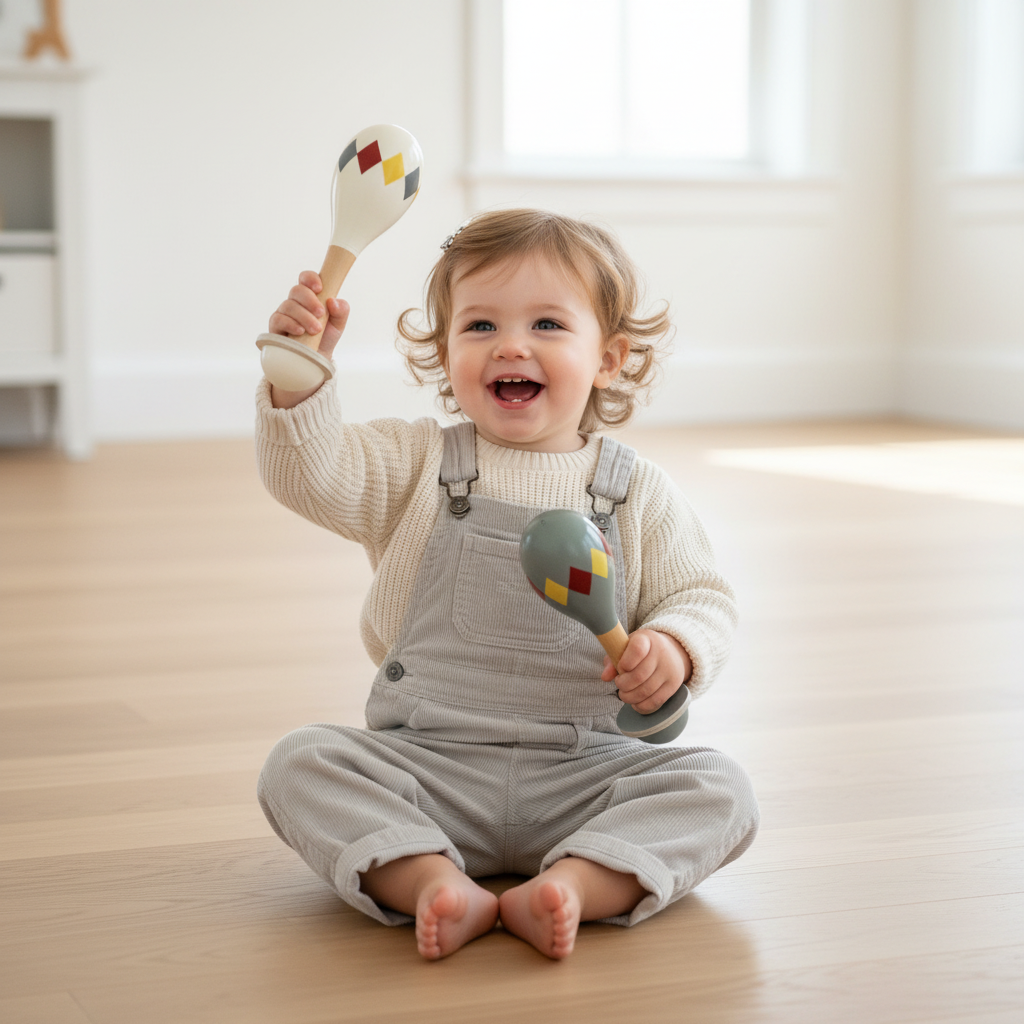 MAMAMEMO® Maracas Grijs Harlekin – Houten Babyspeelgoed vanaf 5 Maanden by Mamamemo