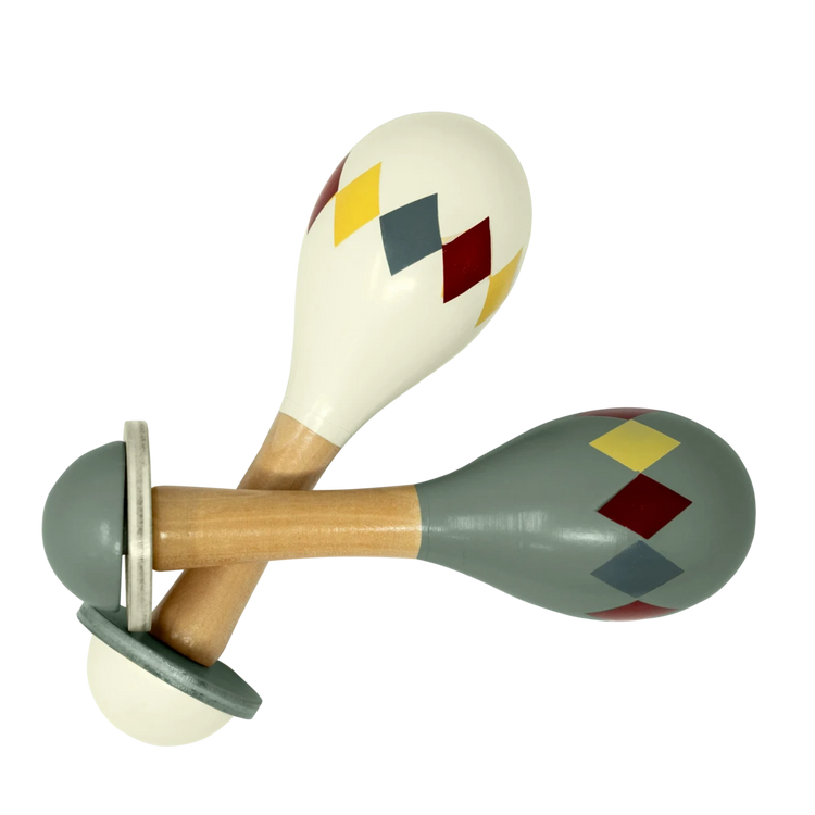MAMAMEMO® Maracas Grijs Harlekin – Houten Babyspeelgoed vanaf 5 Maanden by Mamamemo