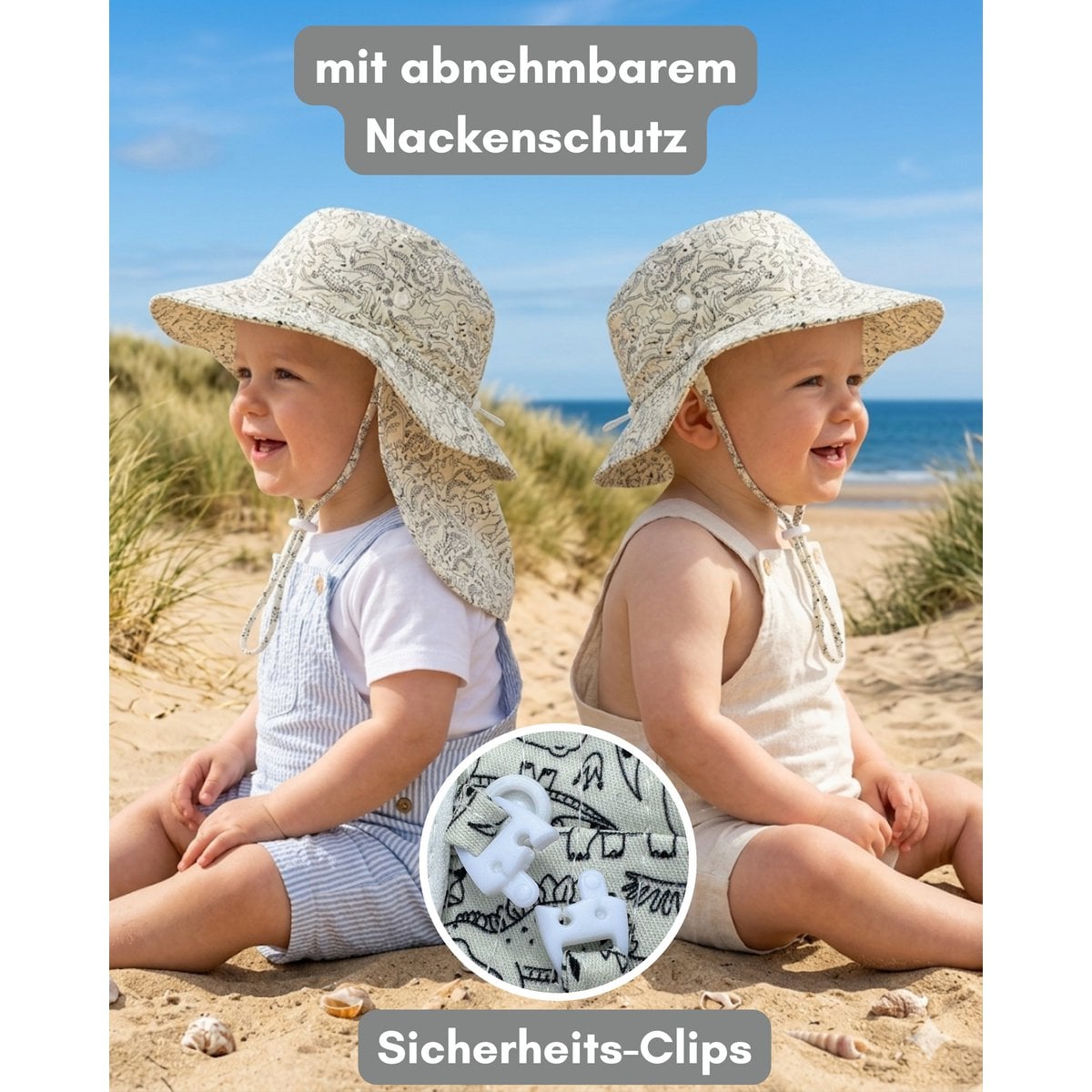 HECKBO Babyzonnehoed Dino | UPF 50+ | Nekbescherming | Maat 6-18M & 6-24M by HECKBO Germany