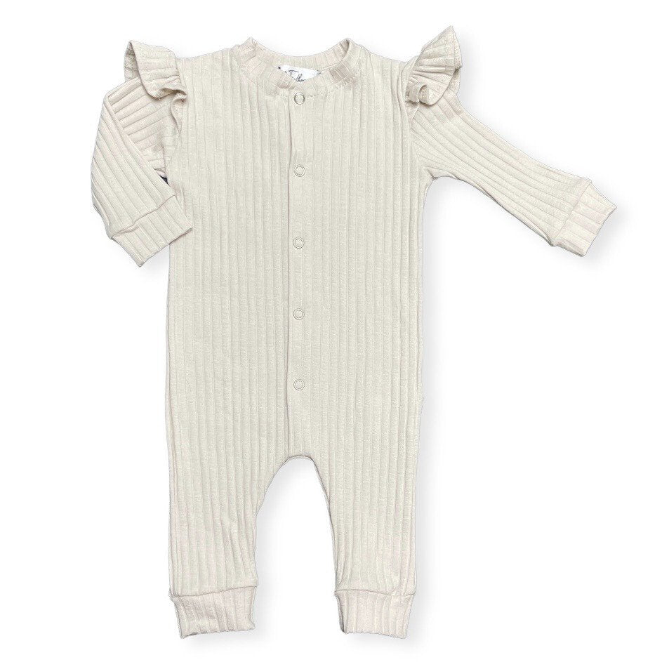 Handgemaakt Boxpakje Ruffle Wide Rib Jersey Natural Beige | GOTS | Feathers®