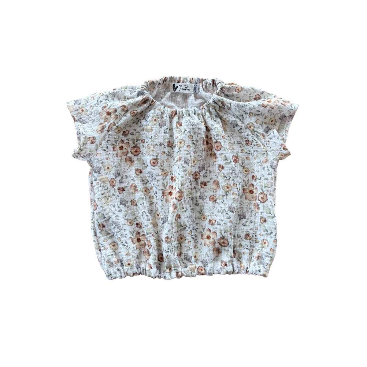Feathers® Tuniek Vintage Flower | Korte Mouw | Handgemaakt 100% Katoen | Maat 50/56-110/116 by Feathers®