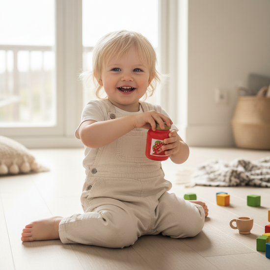 MAMAMEMO Potje Aardbeienj am van Hout – Speelgoed Eten by Mamamemo