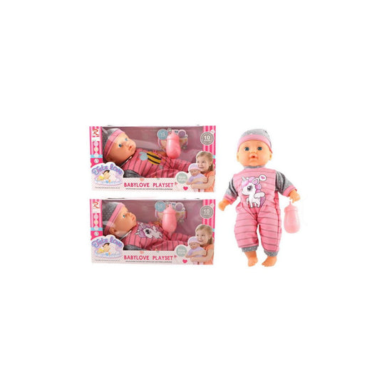 Babypop met 10 Geluiden en Accessoires 30 cm – Roze by Dagros wholesales