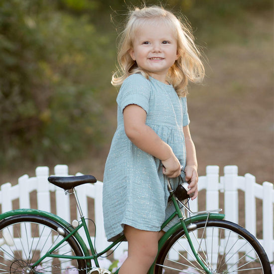 OrganicEra Organische mousseline jurk met korte mouwen en glitter, aqua
