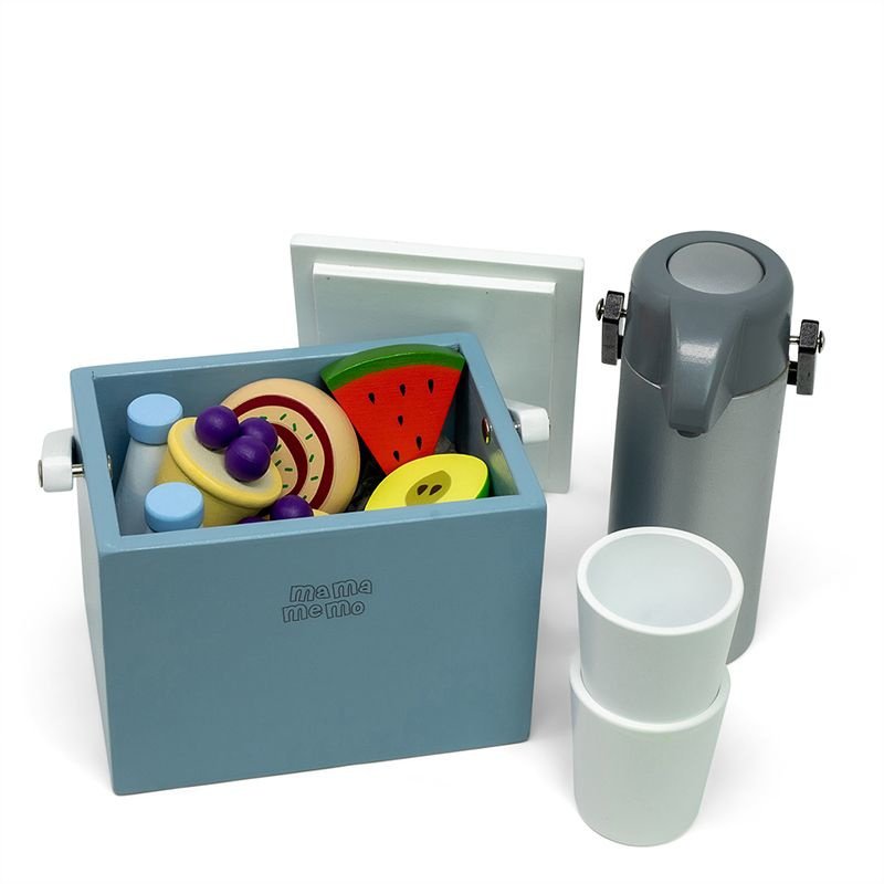 Mamamemo Koeltas met Picknickset – 14-delig Houten Speelgoed by Mamamemo