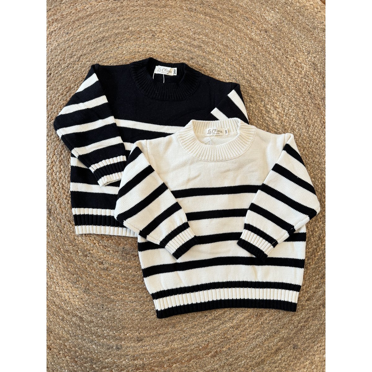 La Olivia Kids Riley Gestreepte Trui Unisex — 100% Katoen, Marineblauw & Wit (18M–6Y)