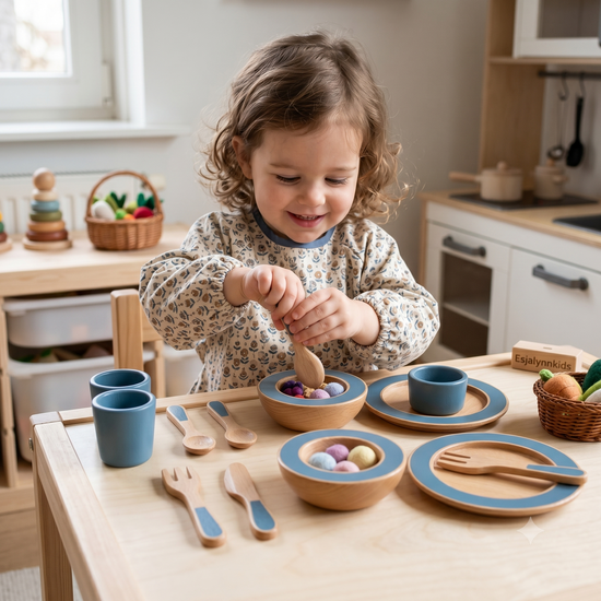Mamamemo Houten Diner Speelset (2-Persoons) – Smaragdgroen