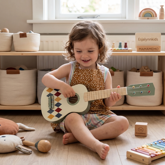 Mamamemo Houten Speelgoed Gitaar met 6 Snaren – Harlekijn