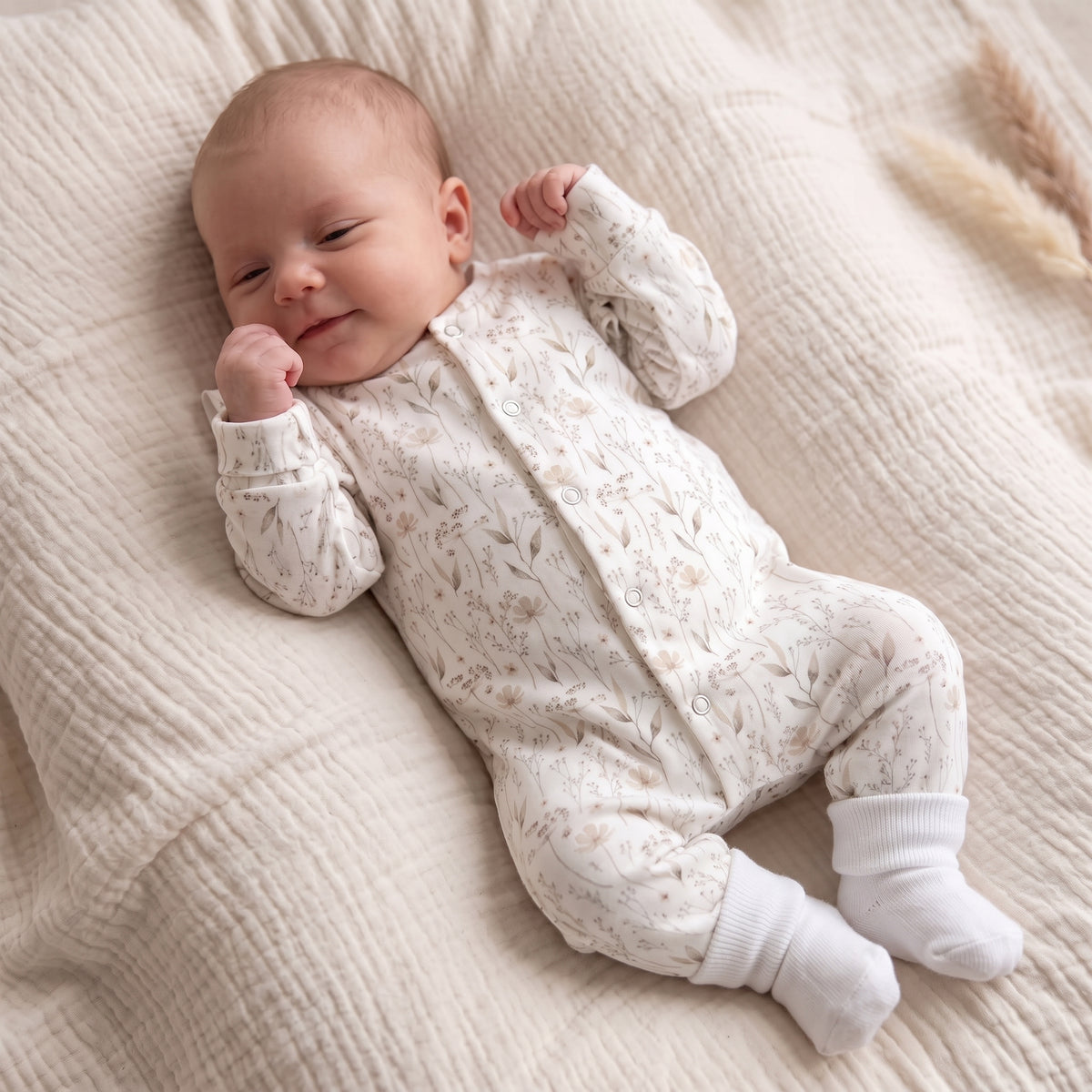 Handgemaakt Boxpakje Ruffle Nature Floral | GOTS-katoen | Feathers®