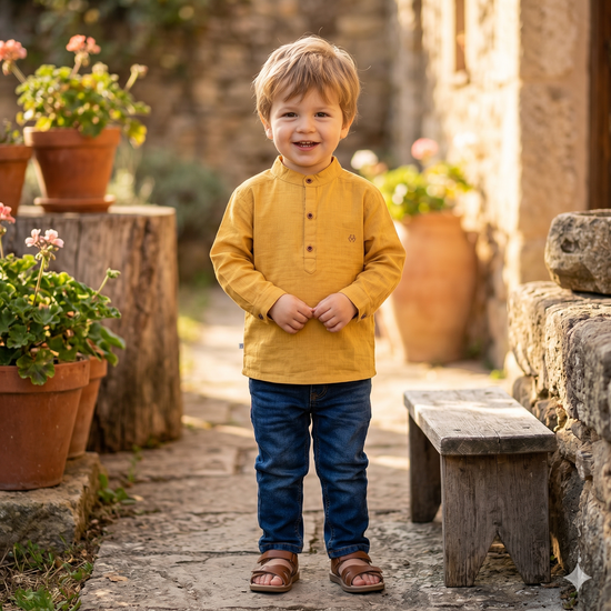 OrganicEra Biologisch Mousseline L/S Kindershirt, Mosterd