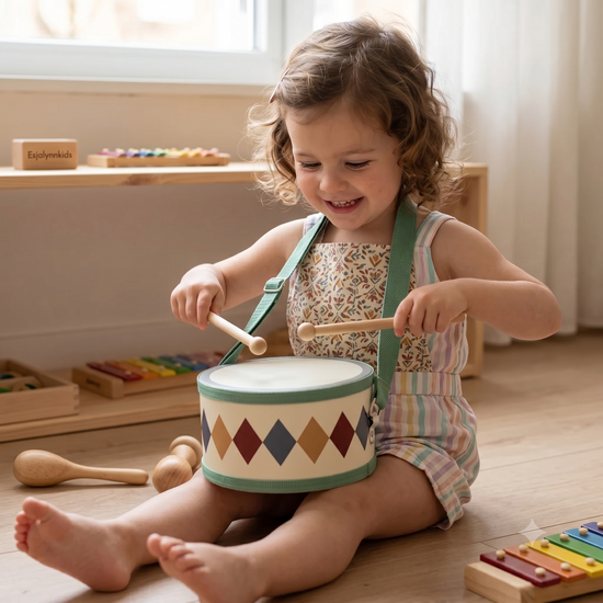 Mamamemo Houten Speelgoed Trommel / Drum – Harlekijn