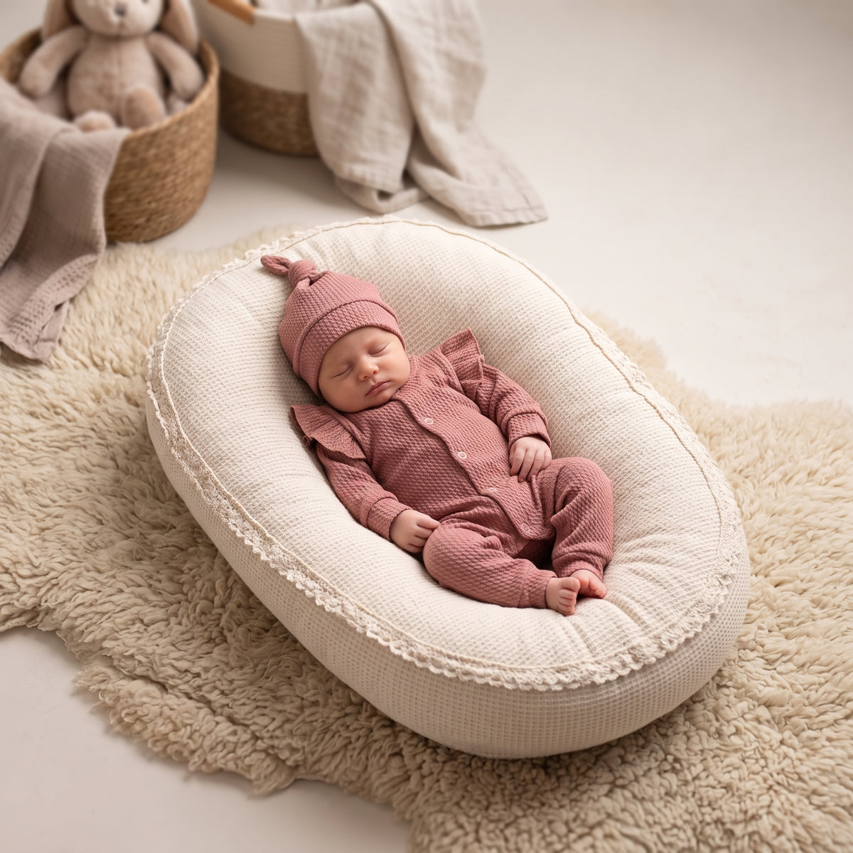 Boxpakje Ruffle Cable Clay Pink 2-delig – Mutsje | GOTS | Feathers®