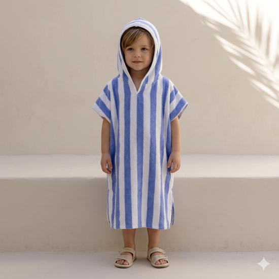 Casilin Badponcho – Klassiek Blauw/Wit Gestreepte Badstof