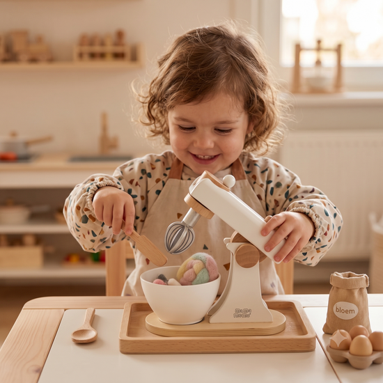 Mamamemo Houten Speelgoed Keukenmachine / Standmixer – Wit