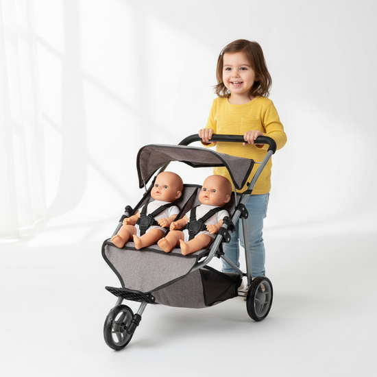 Samen op pad! MAMAMEMO® Luxe Tweelingbuggy voor Poppen & Beren