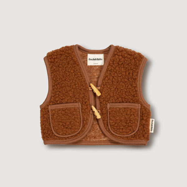 Wollen sherpavest Kastanje achterzijde