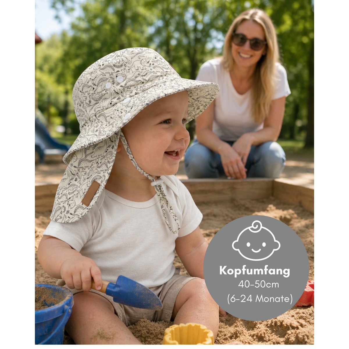 HECKBO Babyzonnehoed Dino | UPF 50+ | Nekbescherming | Maat 6-18M & 6-24M by HECKBO Germany
