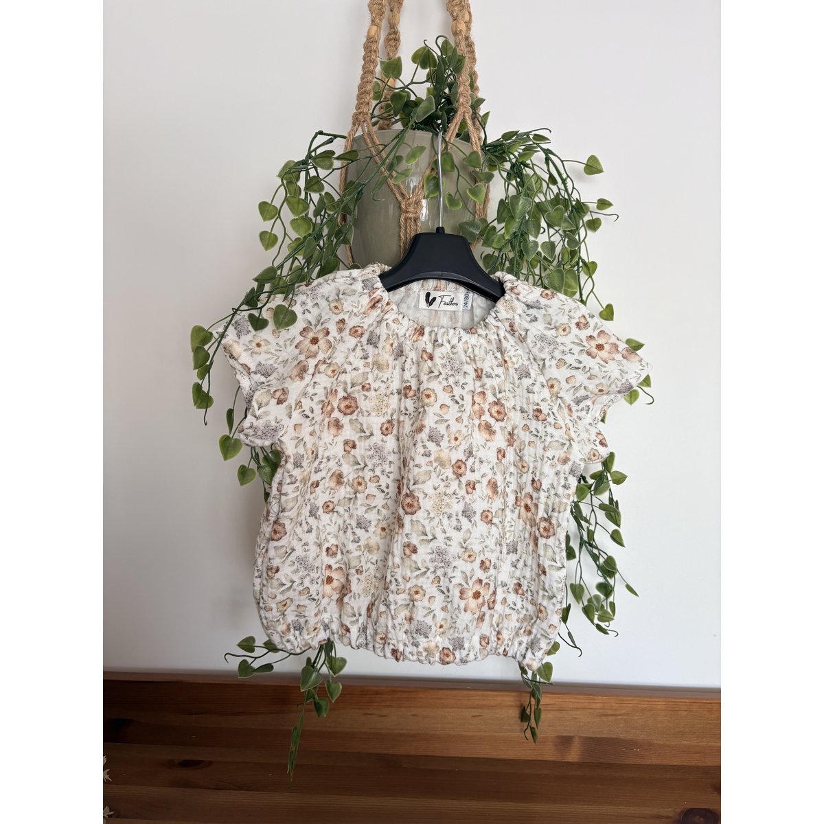 Feathers® Tuniek Vintage Flower | Korte Mouw | Handgemaakt 100% Katoen | Maat 50/56-110/116 by Feathers®